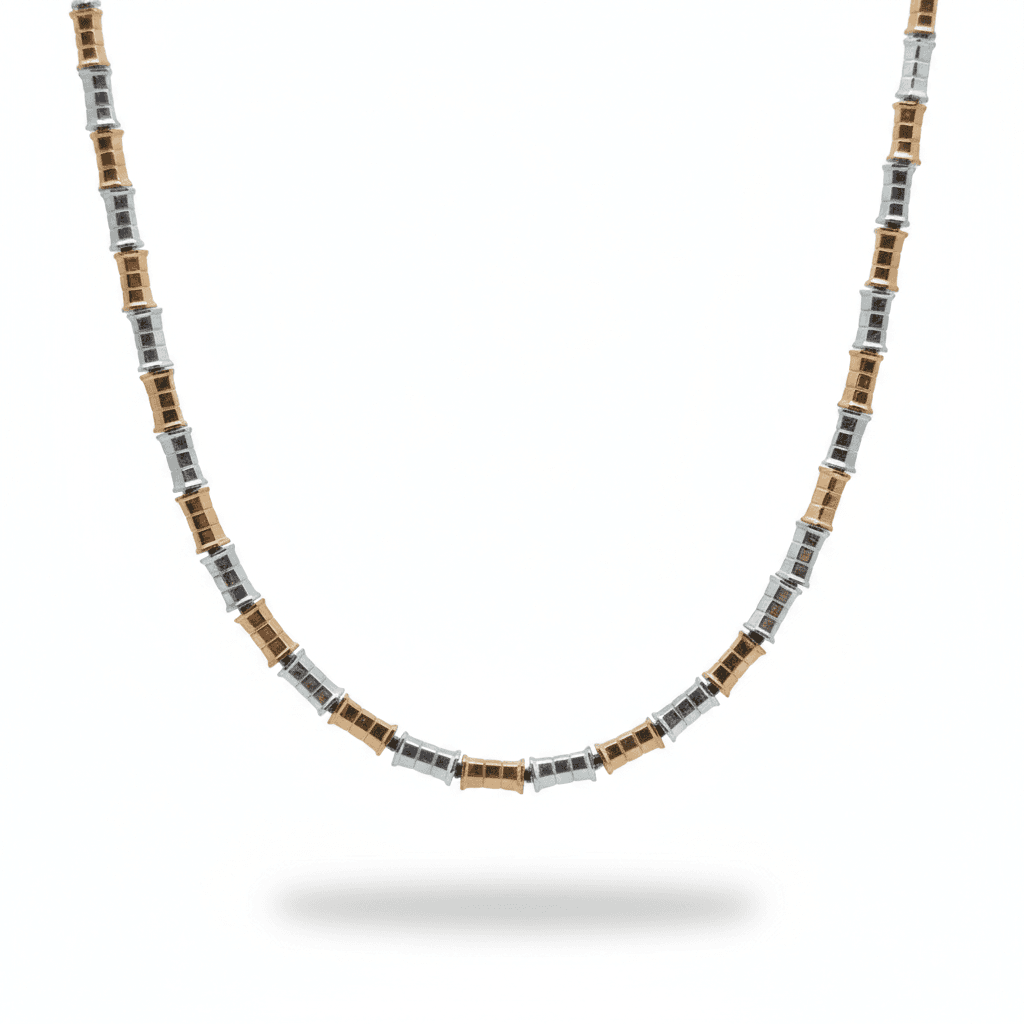 Unique cylindrical textured silver chain (C+T34)