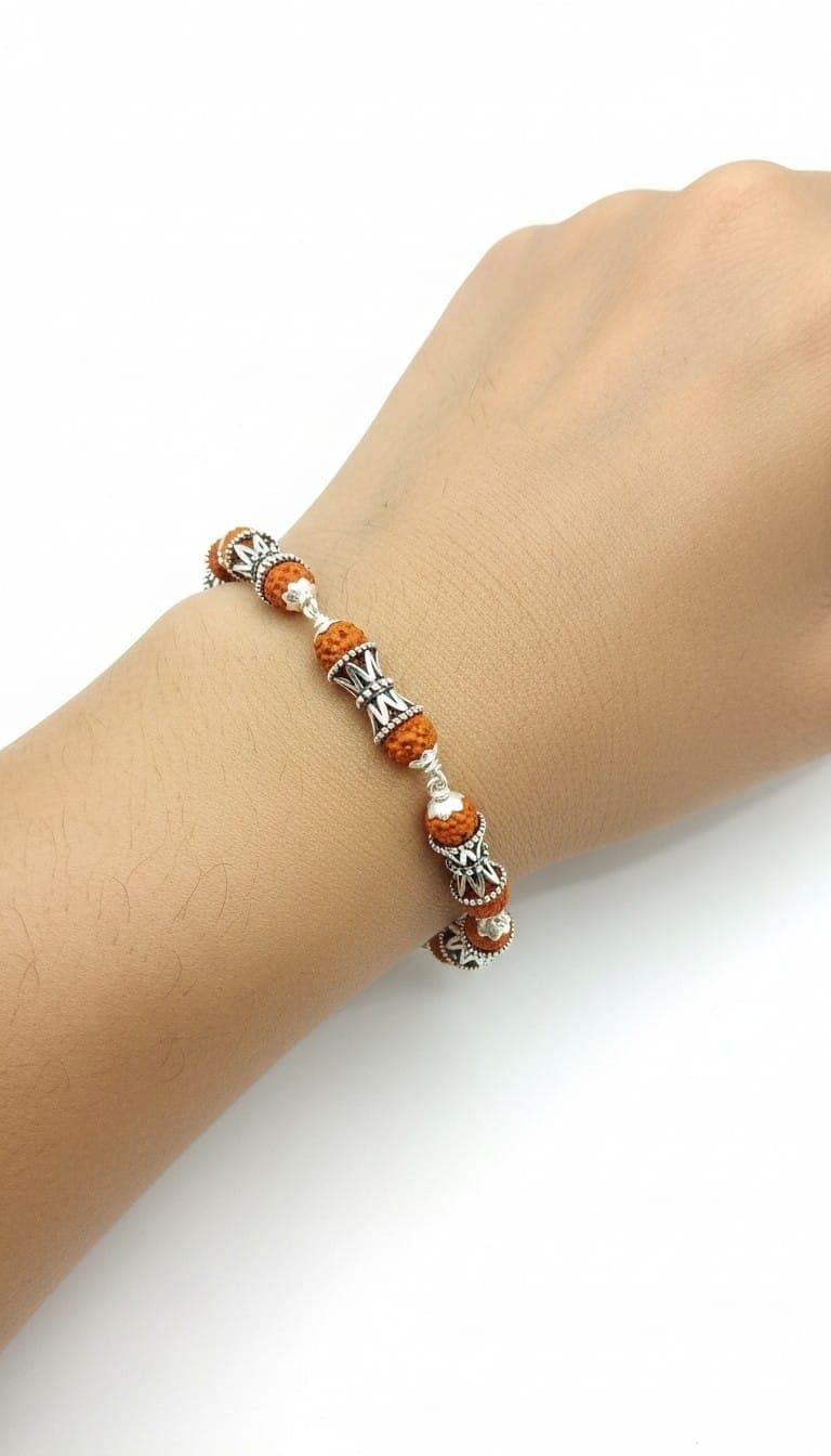 RAKHI MENS RUDRAKSHA SILVER 750 PURITY-(RM75-37=RM75-42)
